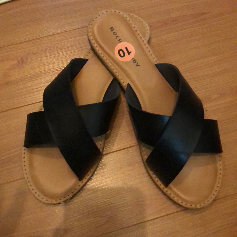 Black slip on sandals